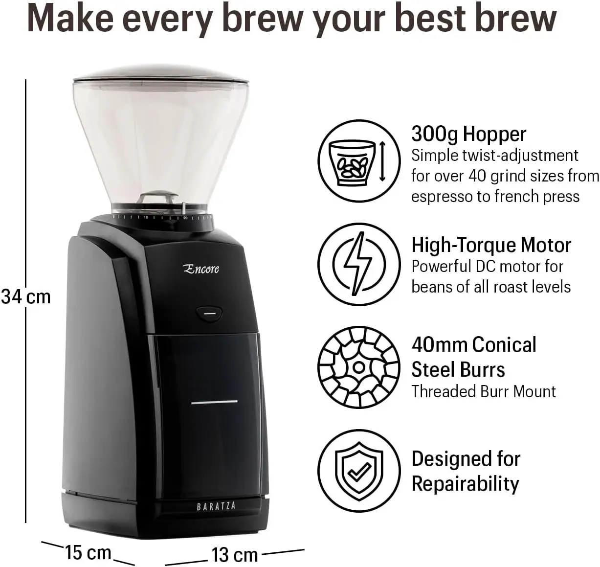 
Baratza Encore Coffee Grinder ZCG485BLK, Black