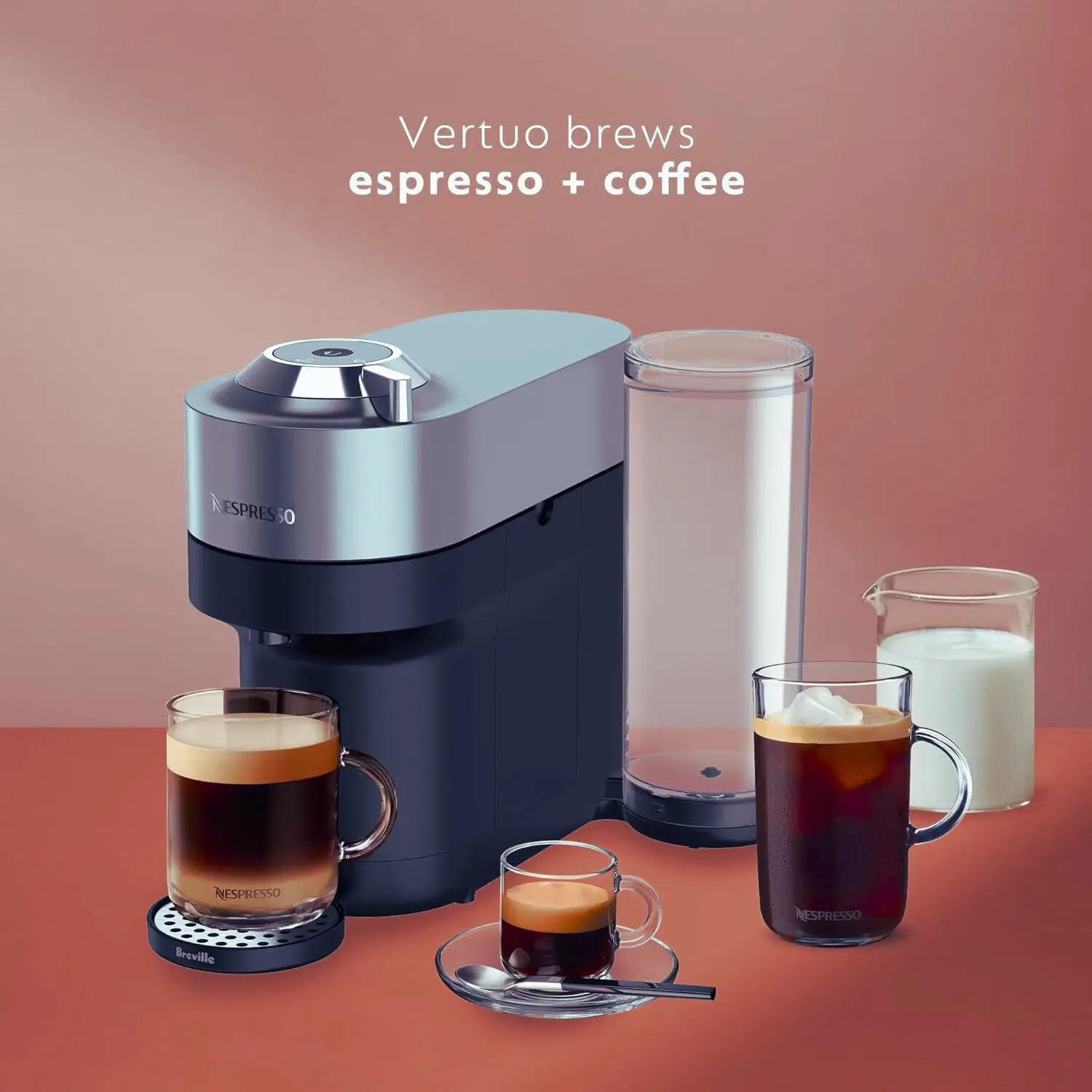 Nespresso Machines stand with coffe glass