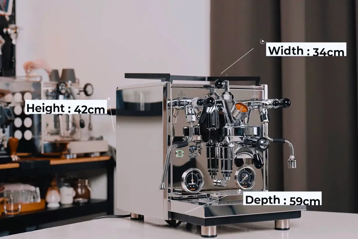 The Profitec Pro 700 height,width and depth measurement 