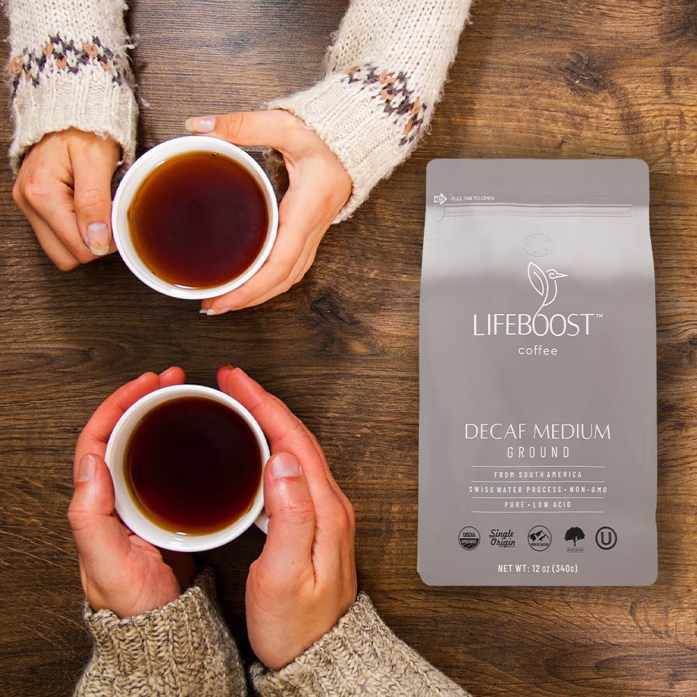 Lifeboost Coffee Medium Roast Swiss Water Decaf Coffee Ground - Low Acid Single Origin USDA Decaf Organic Coffee - Non-GMO Coffee