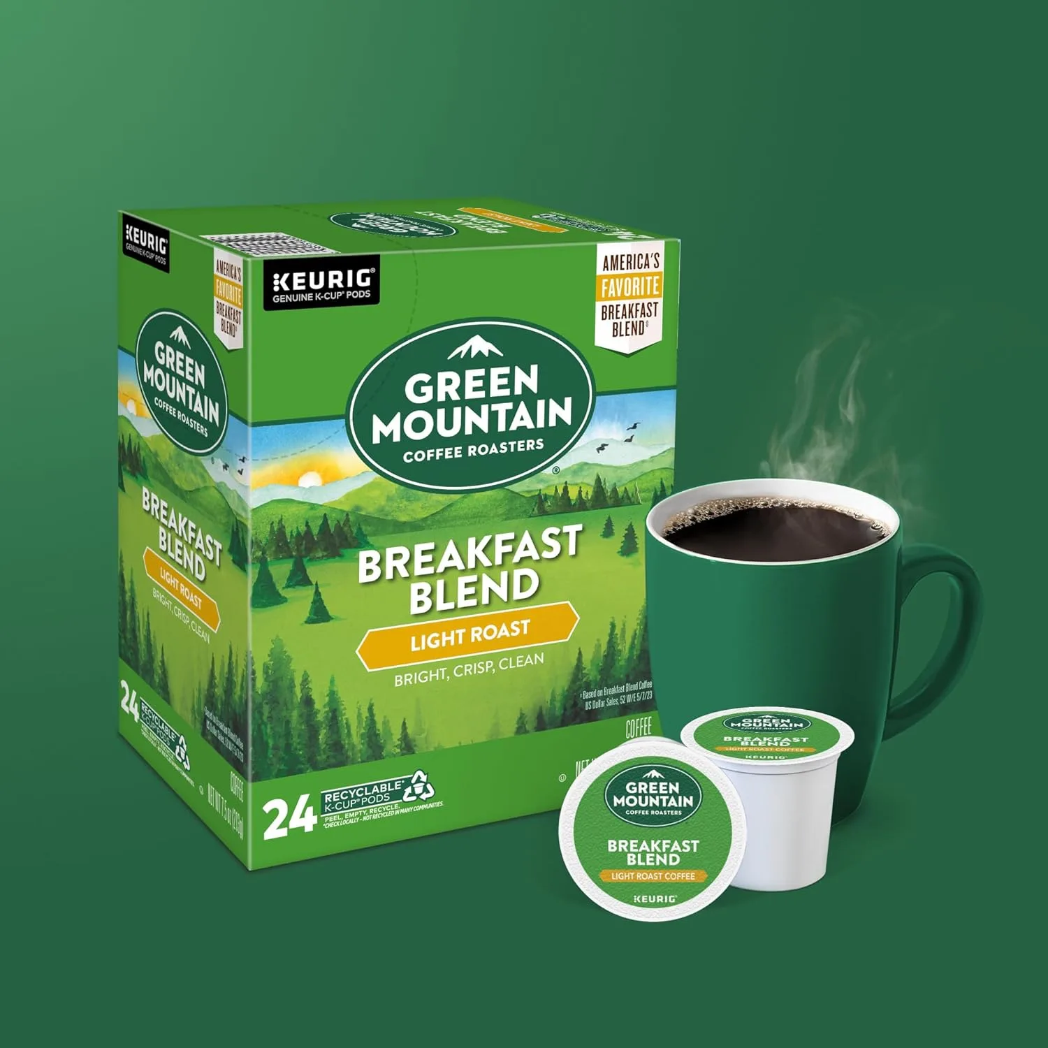 
Green Mountain Coffee Roasters Breakfast Blend Single-Serve Keurig K-Cup Pods, Light Roast Coffee, 96 Count