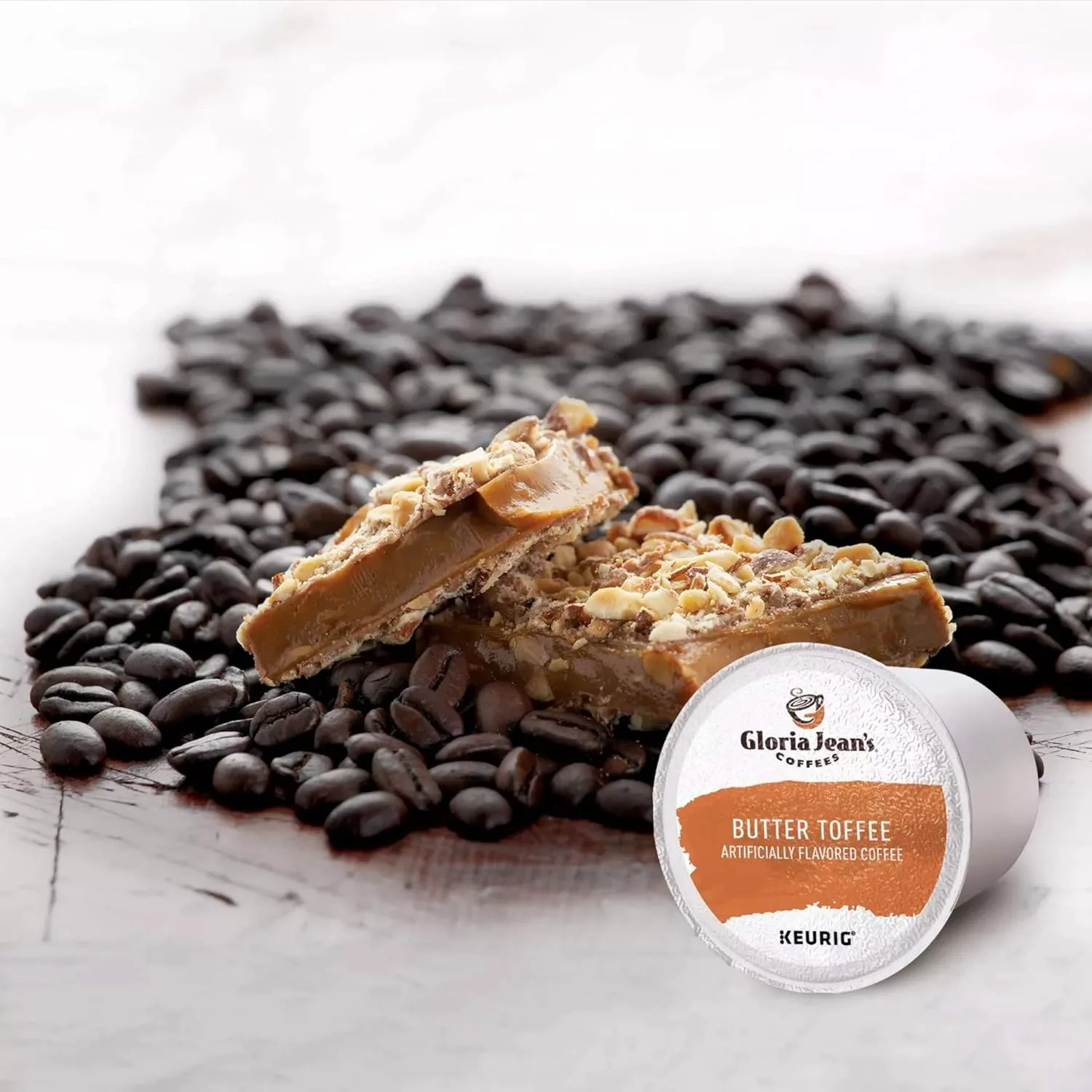 
Gloria Jean's Coffees Butter Toffee, Single-Serve Keurig K-Cup Pods, Flavored Medium Roast Coffee, 96 Count