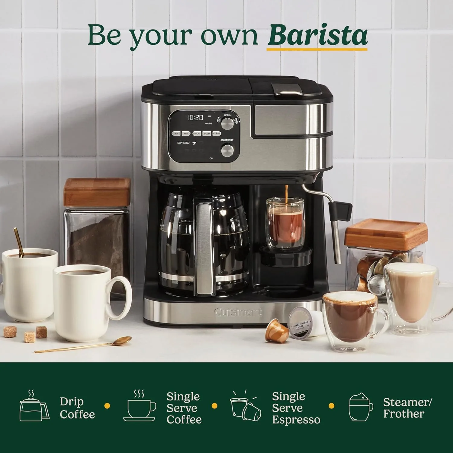
Cuisinart Coffeemaker, Coffee Center Barista Bar 4-In-1 Coffee Machine, Single-Serve Coffee, Espresso & Nespresso Capsule Compatible, 12-Cup Carafe,...