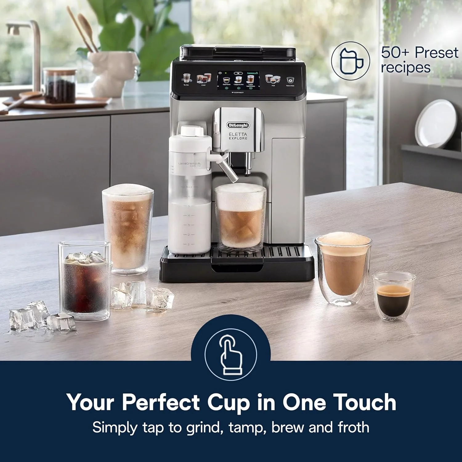 
De'Longhi Eletta Explore Espresso Machine with Cold Brew, Automatic Hot & Cold Milk Frother for 50+ One Touch Recipes, Built-in Grinder, ECAM45086S
